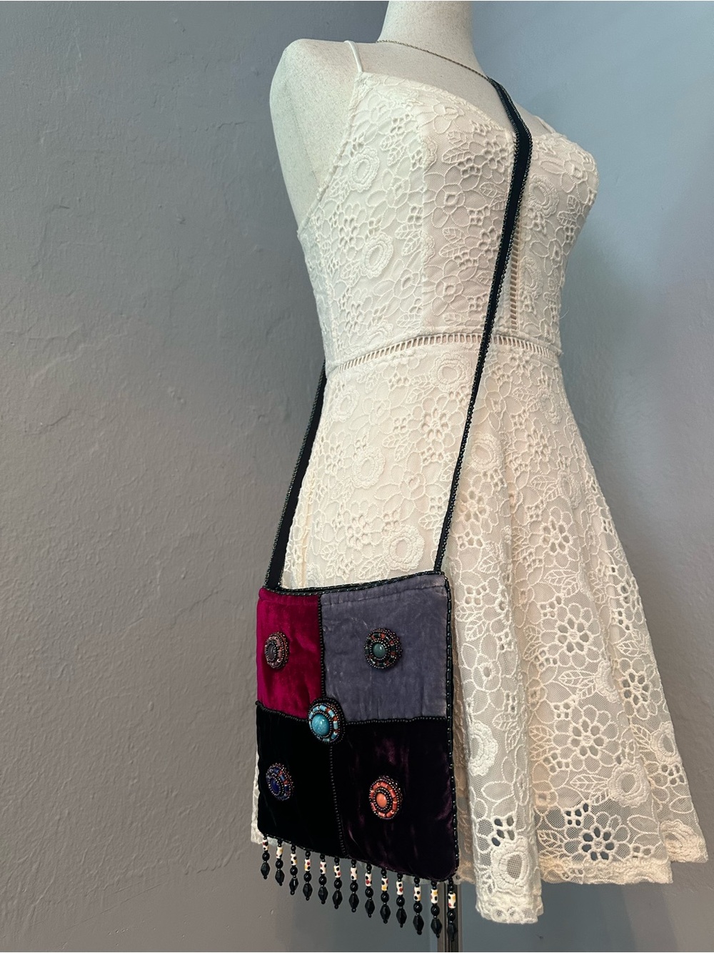 Bohemian Patchwork Beaded Crossbody Bag - Multicolor